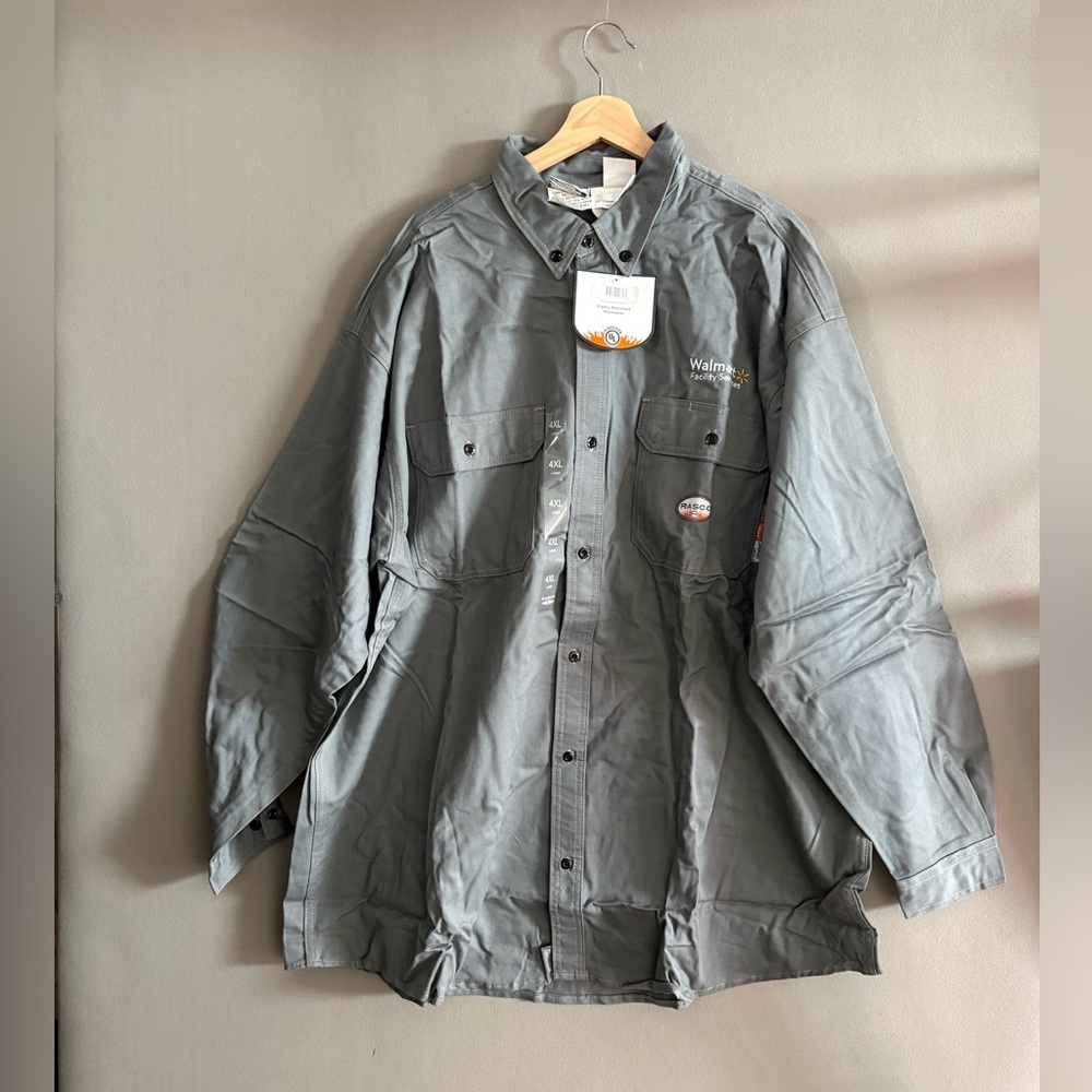 Rasco Flame Resistant Men Shirt L/S Gray Lightweight 4XL Tall Nwt Walmart